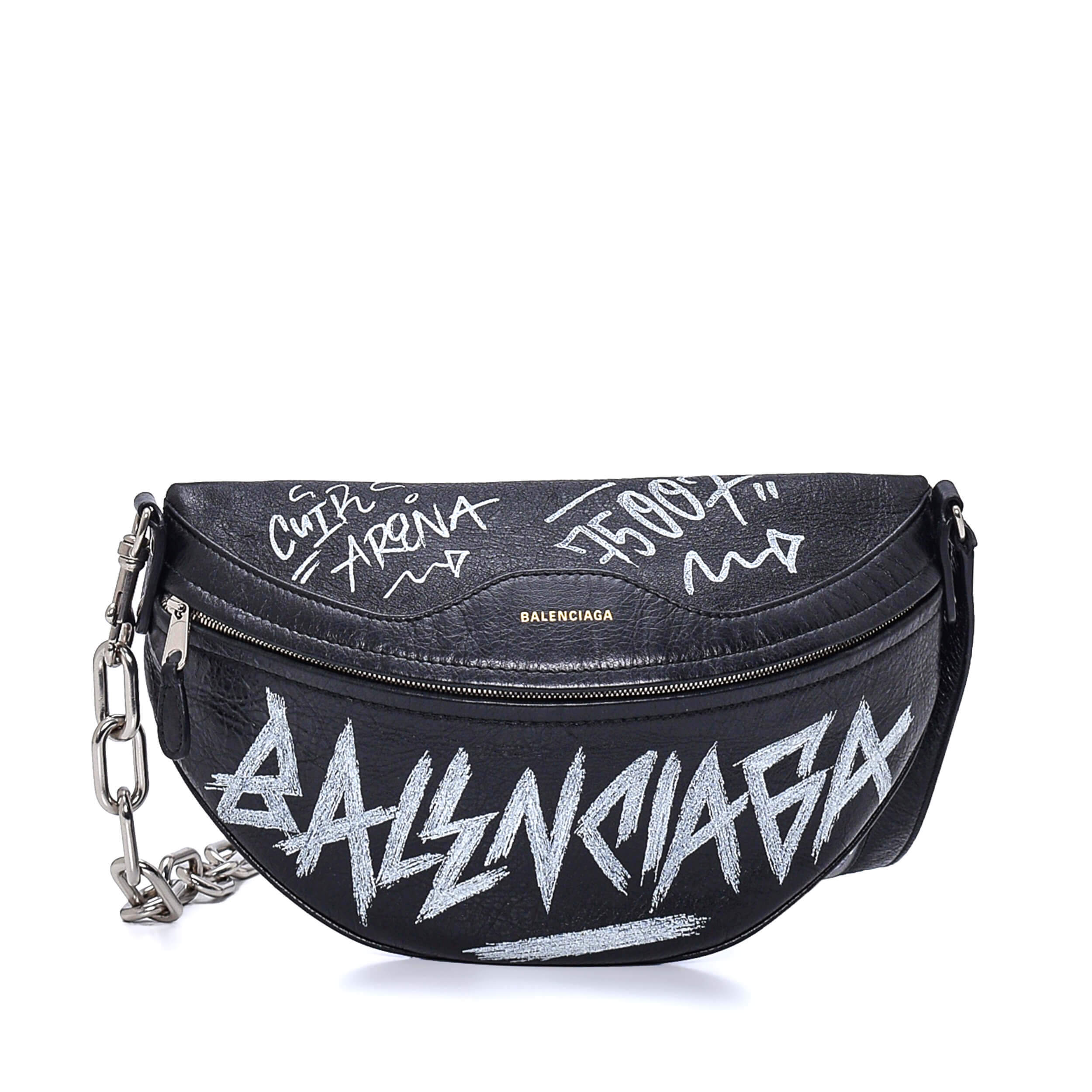 Balenciaga - Black Leather Graffiti Belt Bag